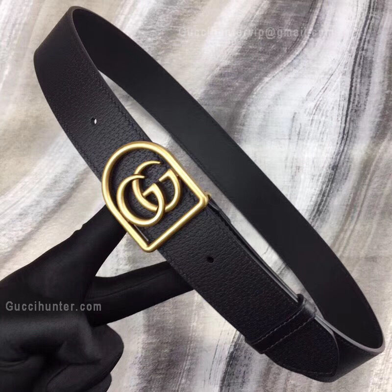 Gucci Black Leather Belt With Framed Double G 35mm